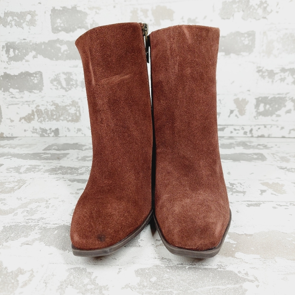 New Nordstrom Novanna Brown Suede Square Toe Block Heel Booties X207 - Picture 3 of 11